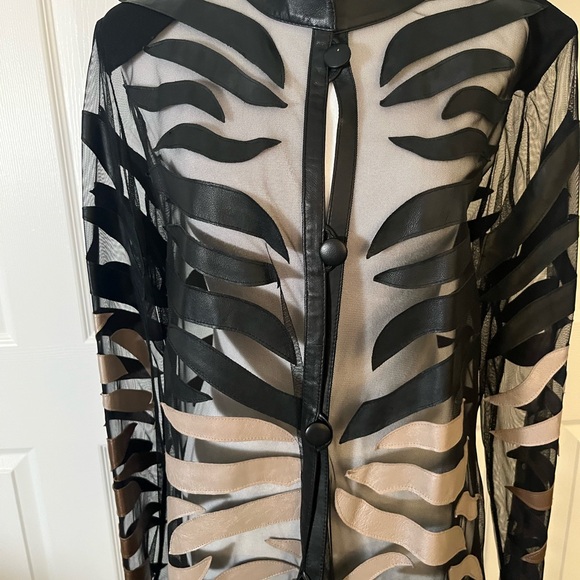 Dakota West 1X Sheer Mesh Leather Appliqué Longline Statement Jacket Y2K - Picture 3 of 4